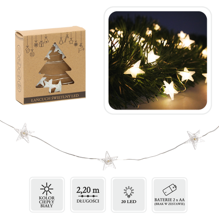 LED LIGHT CHAIN - STARS 20 L SILVER DECORATION BATTERY-POWERED
