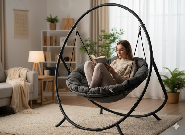 FOTEL WISZĄCY PATIO - CIEMNO SZARA PODUSZKA, SZARA RAMA 115,5X140X167,5CM 