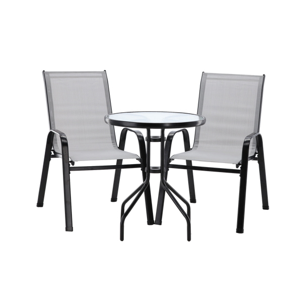 ZESTAW MEBLI BALKONOWYCH - 2 KRZESŁA + STOLIK - SZARY