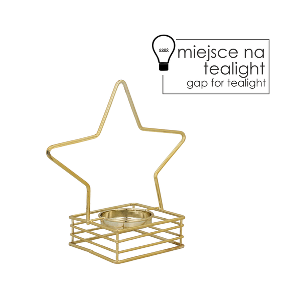 METALOVÝ SVÍCNÍK NA TEALIGHT ZLATÝ - HVĚZDA 16,4 CM balení=2ks *1344