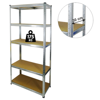REGAŁ 5-POZIOMOWY 180 x 90 x 30 CM UDŹWIG PÓŁKI: 175 KG *5870