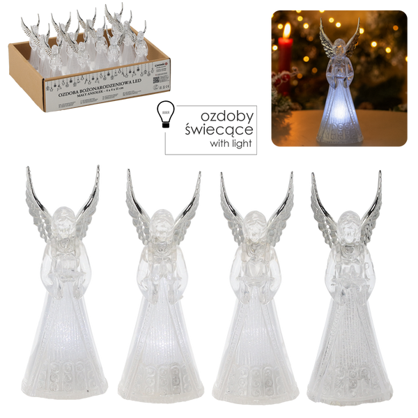 CHRISTMAS DECORATION - SMALL LED PLASTIC ANGEL 4 x 4 x 11 CM ASSORTED DESIGNS disp=12pcs