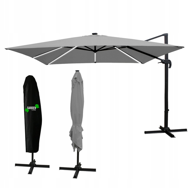 PARASOL OGRODOWY 3 x 4 M SZARY "ROMA" Z POKROWCEM Z LED 