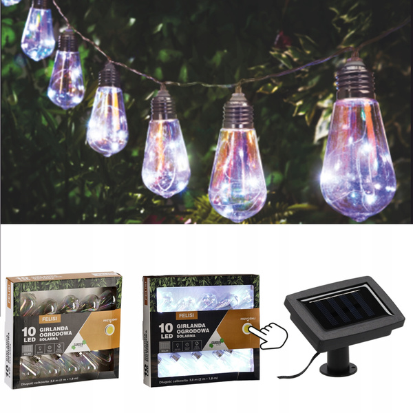 GIRLANDA SOLARNA OGRODOWA DŁ. 2 + 1,8 M FELISI 10 LED OPALOWY ZIMNY BIAŁY *3552