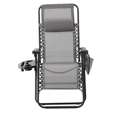 FOLDING GARDEN SUN LOUNGER WITH BASE, POCKET AND HEADREST GREY