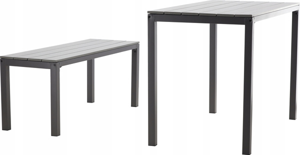 ZESTAW MEBLI OGRODOWYCH STÓŁ 110 x 58.5 x 75.5 CM + 2 ŁAWKI 110 x 39 x 45 CM SZARY