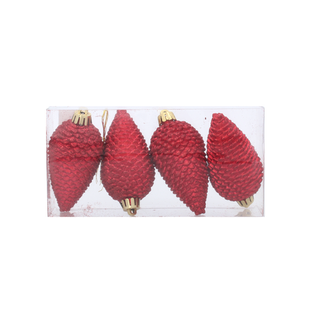KPL. 4 OZDÓB VÁNOČNÍCH ŠIŠEK 8 CM ČERVENÁ/ZLATÁ/STŘÍBRNÁ *3188