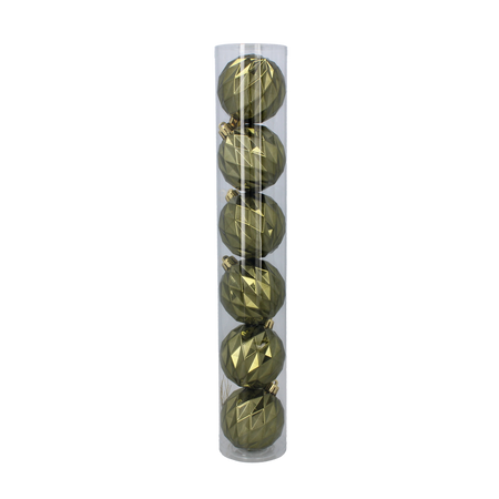 SET OF 6 GLOSSY BAUBLES 6 CM OLIVE/COPPER/GRAPHITE