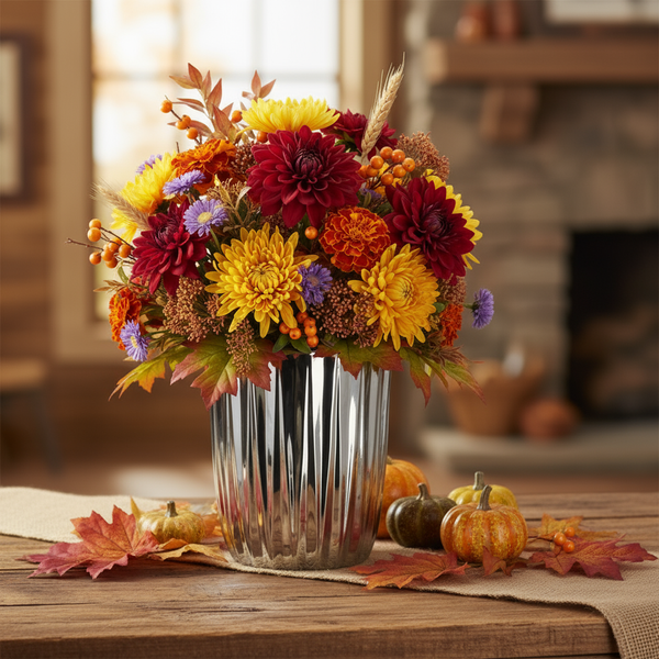 KERAMICKÝ KVĚTINÁČ 24,5 x 24,5 x 41,5 CM STŘÍBRNÉ PÁSKY *3468