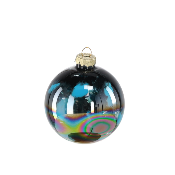 SET OF 4 GLASS BAUBLES 8 CM WITH OIL EFFECT