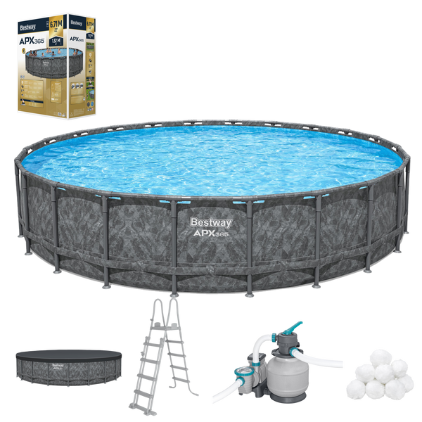 PISCINA PE STRUCTURĂ 6,71 X 1,32 M (PISCINA, POMPĂ CU NISIP, SCARĂ, CAPAC) *5359