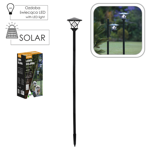 SOLÁRNA LAMPA 17 x 17 x 155 CM 2v1 LANTERNA 2 LED STUDENÁ BIELA *6178