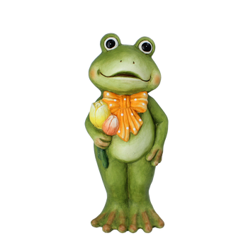 FIGURKA OGRODOWA - ŻABA Z TULIPANAMI STOJĄCA 19,5 x 17,5 x 45,5 CM *7539