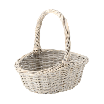 RATANOVÝ KOŠ 30 x 24 x 14 x 11/30 CM S RŮČKOU - SVĚTLE ŠEDÁ *8246