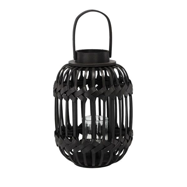 LANTERNĂ NEGRĂ H 34/46 CM CU INSERTIE DIN STICLĂ *3223