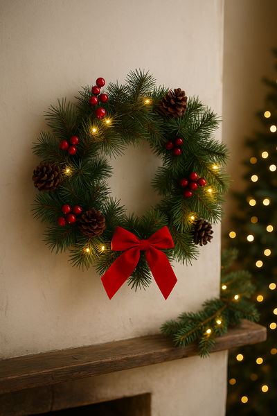CHRISTMAS WREATH 40 CM RED LED