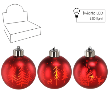 GLASS ORNAMENT - RED 8 CM CHRISTMAS TREE MIXED PATTERNS