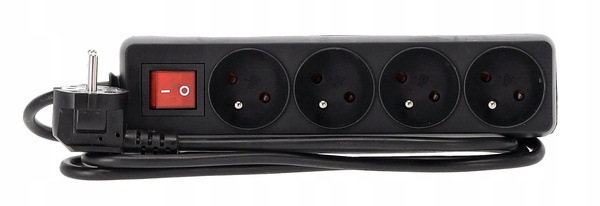 EXTENSION CORD POWER STRIP WITH SWITCH 4 SOCKETS 1.5M BLACK