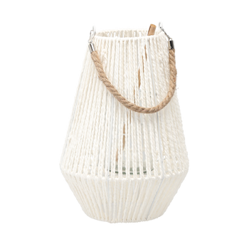LANTERN H-35 CM WHITE WITH GLASS INSERT