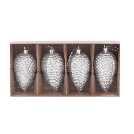 SET DE 4 DECORAȚIUNI DE CRĂCIUN - CONE 9 CM ROȘII, ARGINTII, AURII, MARO *9747