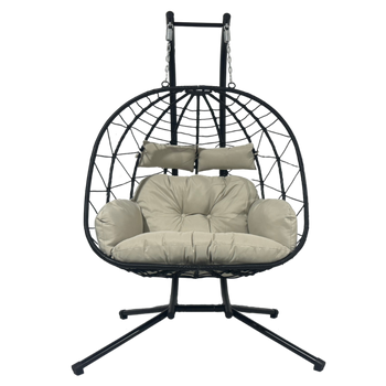 DOUBLE FOLDING HANGING CHAIR LUVO BLACK, PILLOW - LIGHT GRAY, FRAME - BLACK