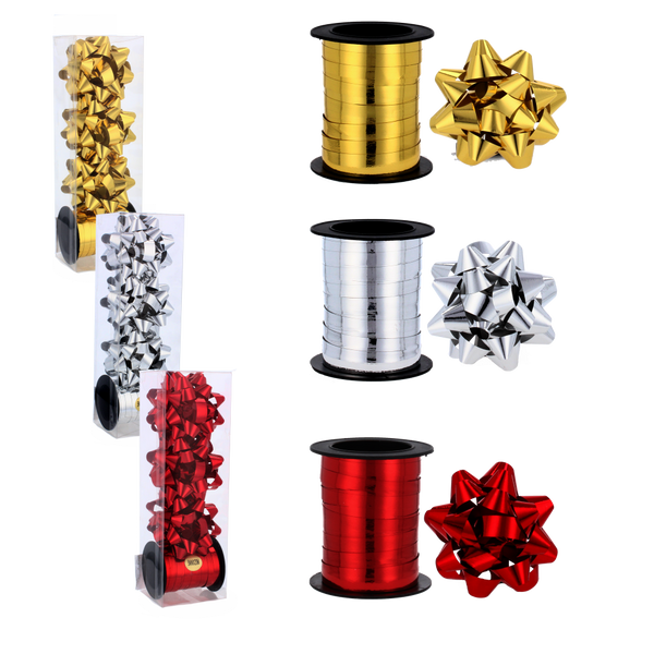 GIFT WRAP SET - RIBBON 20M + BOWS 6 CM PACK = 96 PCS