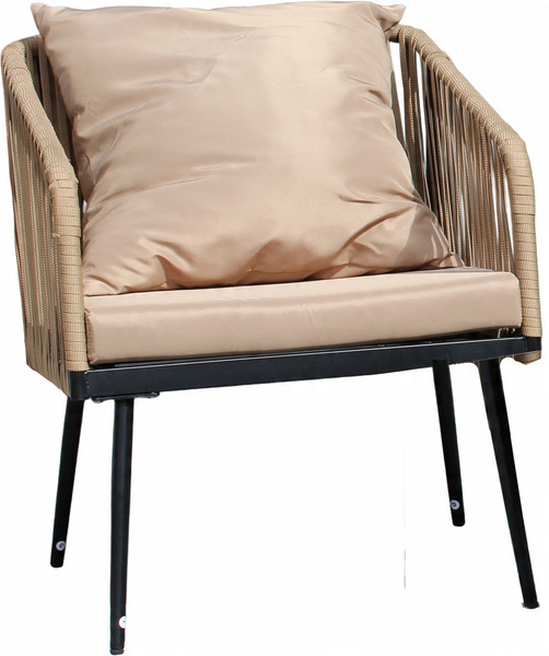 SÚPRAVA ZÁHRADNÉHONÁBYTKU Z PLETENÉHO LANA (2 KRESLÁ + SOFA + STOLÍK) - BEŽOVÁ, PODUŠKY - BEŽOVÉ *8517