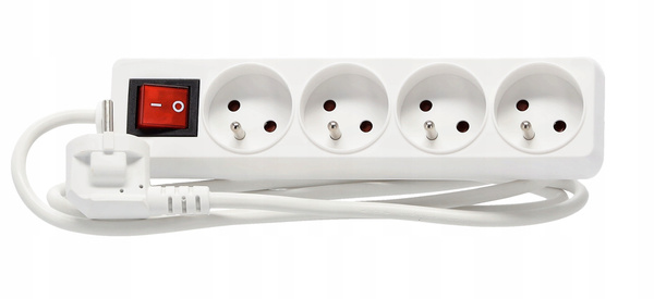 EXTENSION CORD POWER STRIP WITH SWITCH 4 SOCKETS 1.5M WHITE