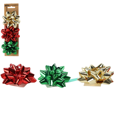 Set of 3 gift wrapping ribbons - red / gold / green pack=24pcs. *7670
