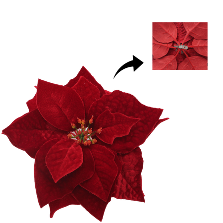 ARTIFICIAL FLOWER - POINSETTIA 25 CM ON CLIP DARK RED