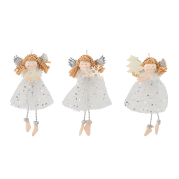 CHRISTMAS DECORATION HANGING ANGEL 7.5 X 16 CM MIXED PATTERNS pack=12pcs