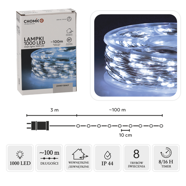 LED KABELKY NA SPULI 1000L STUDENÁ BIELA, DL. 3 + 100 M *0092