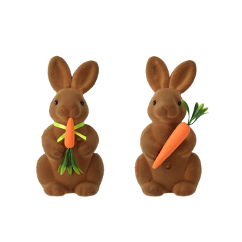EASTER DECORATION - BUNNY WITH CARROT BROWN 10 x 11 x 21 CM MIX 2 PATTERNS