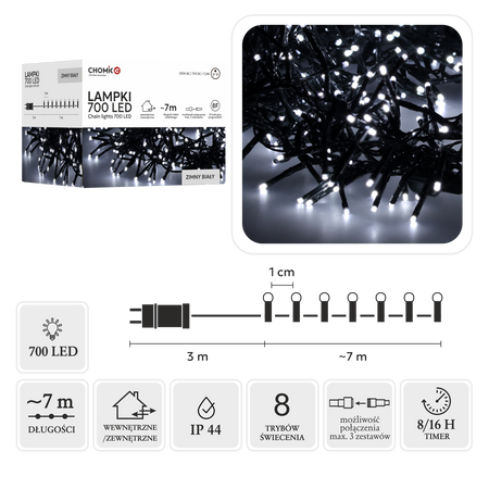 LED CLUSTER 700L ALB RECE, LUNG. 3 + 7 M INTERIOR/EXTERIOR *8189