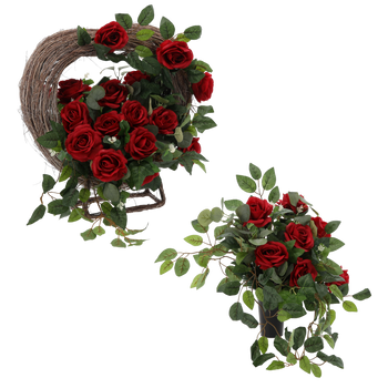 Set. Bouquet for Vase + CH Arrangement - 35 Heart Basket with Rose (Width 60 CM, Height 62 CM)