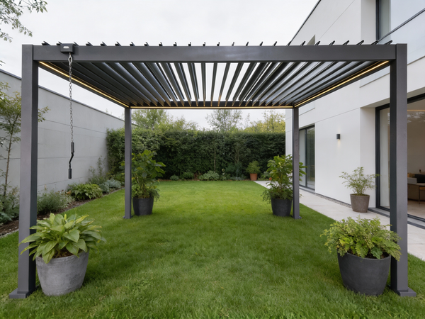 PERGOLA OGRODOWA ALUMINIOWA SZARA LED 3 x 4 x 2,5 M