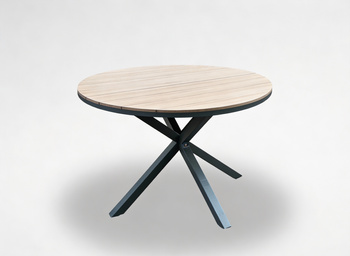 STÓŁ ALUMINIOWY OKRĄGŁY Z BLATEM POLYWOOD 111,5 x 73 CM CIEMNY SZARY