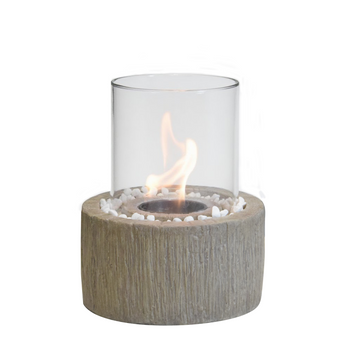 WOOD FINISH TABLETOP ETHANOL FIRE PIT WITH WHITE STONES H 25 CM