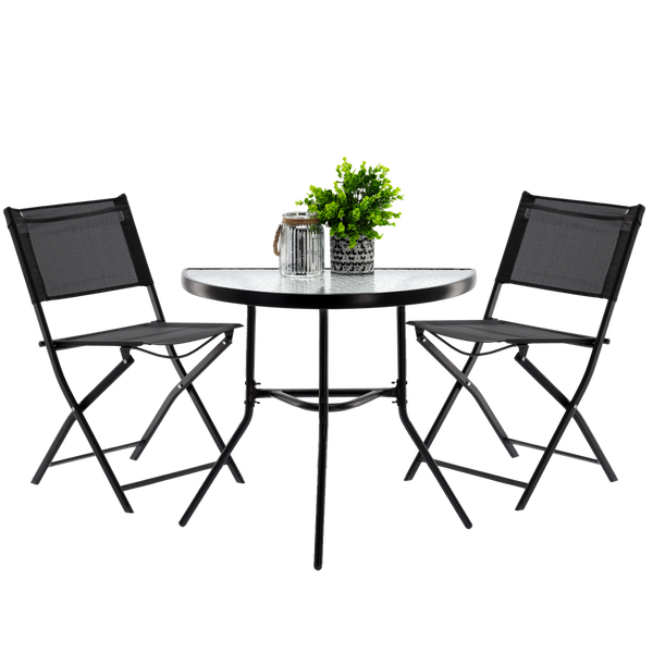 SET DE MOBILIER PENTRU BALKON - MASĂ SEMICERC + 2 SCAUNE FOLDABLE - NEGRU *7132