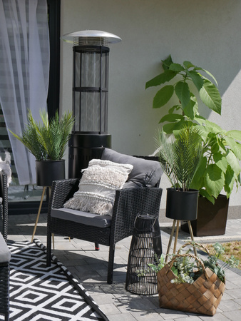 ZESTAW MEBLI RATTANOWYCH (SOFA, 2 KRZESŁA, 2 PUFY, STOLIK) - CZARNY, PODUSZKI - SZARY *7541