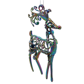 CHRISTMAS TREE DECORATION ELK WITH PETROL EFFECT 10 x 16 CM