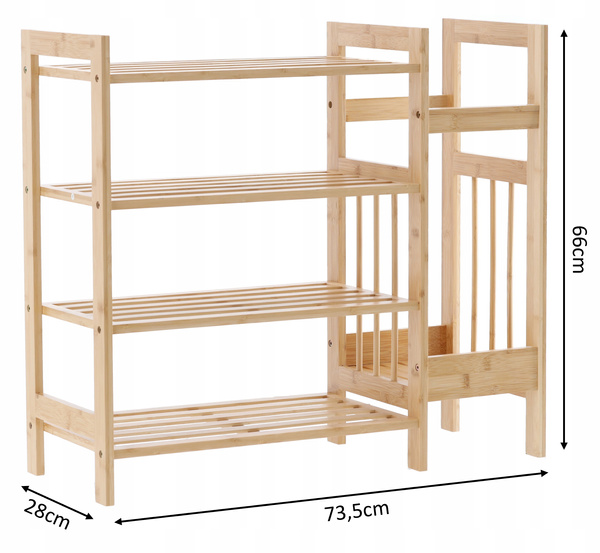 REGAŁ BAMBUSOWY 4-POZIOMOWY Z DODATKOWĄ PÓŁKĄ BOCZNĄ 73,5x28x66 CM *7001