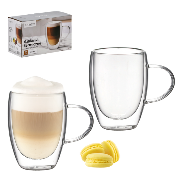 SET DE 2 CĂNI TERMICE CU PERETE DUBLAT ȘI MÂNER 340 ML *9753