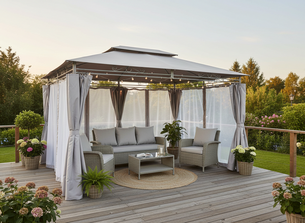 ALTANA  PAWILON OGRODOWY Z ZASŁONAMI BOCZNYMI - BEŻOWY 3 X 4M