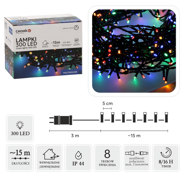 LAMPĂ LED 300L MULTICOLOR LUNGIMEA 3 + 15 M INTERIOR/EXTERIOR *9522
