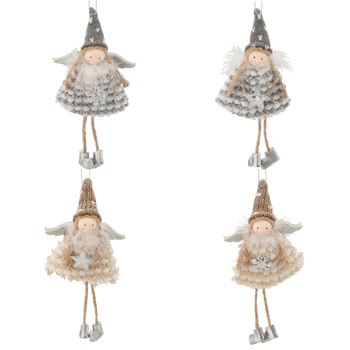 CHRISTMAS DECORATION HANGING ANGEL 8 X 19 CM MIXED PATTERNS pack=12pcs