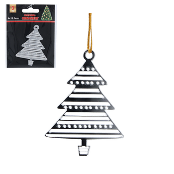 Sada 3 ozdob na stromeček - stříbrný stromeček 6 x 8 cm balení=48ks *0818