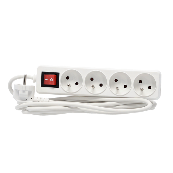 EXTENSION CORD POWER STRIP WITH SWITCH 4 SOCKETS 3 M WHITE