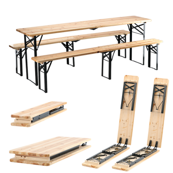 BEER TABLE SET - TABLE 220 x 50 x 77 cm + 2 BENCHES 220 x 25 x 47 cm - FOLDING *2829