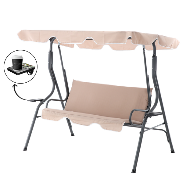 GARDEN SWING 170 x 110 x 153 CM DARK BEIGE WITHOUT FOOTSTOOL WITH CUP HOLDERS *0735